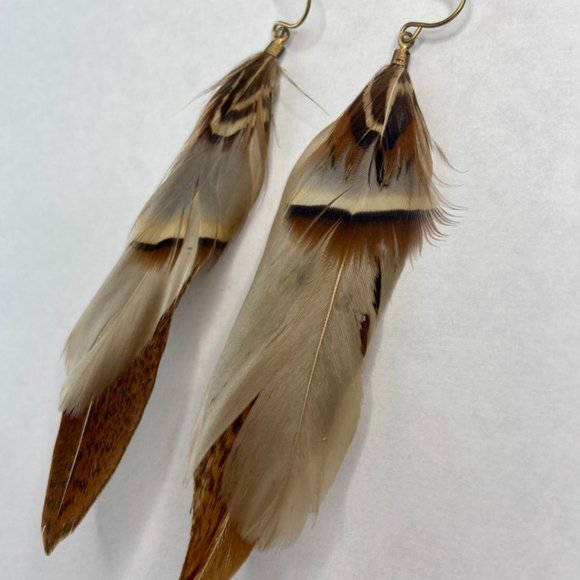 Boho Brown Feather Earrings - Picture 4 of 5